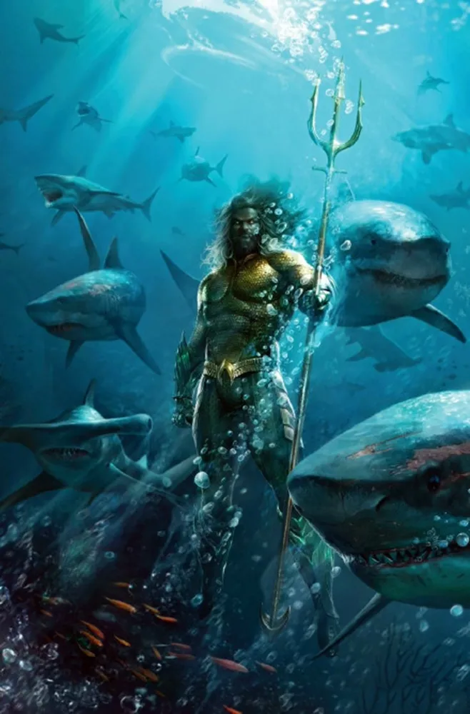 Aquaman descended on a group of sharks. JPG