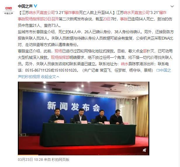 响水爆炸已致64人遇难徐冬冬发文祈祷   孟非怒斥媒体不作为